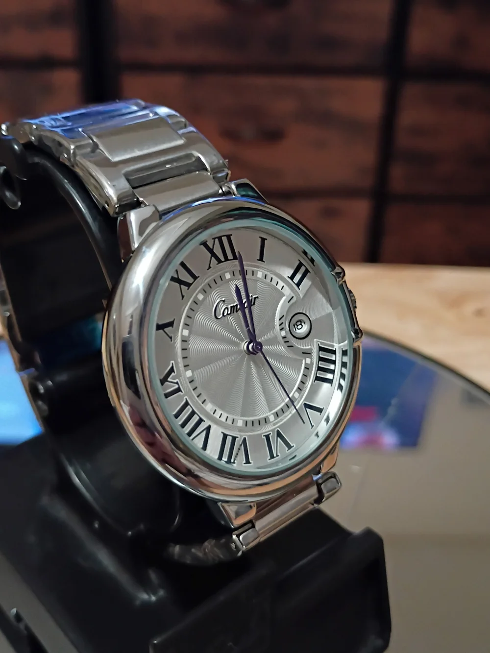 Classic Men's Silver Roman Numeral Dress Watch fully automatic Cartier style